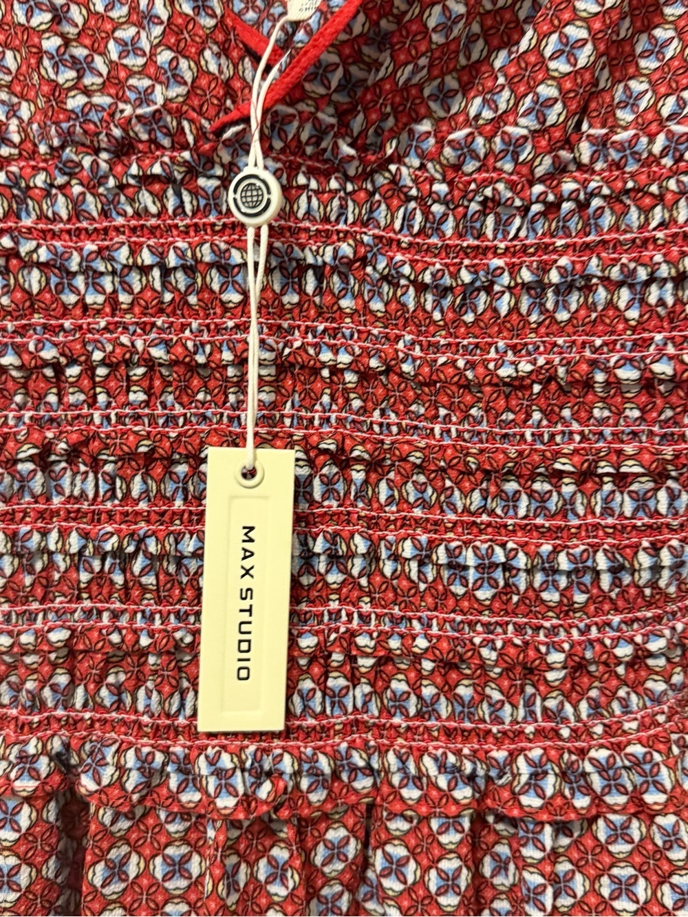 Max Studio Rust Red Printed Smocked-Waist Jumpsuit - Picture 9 of 12